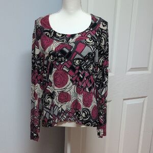 Chico's Pink and Black Abstract Blouse Size 2  US12